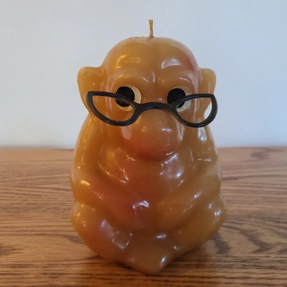 Vintage Candle - Novelty Wax Candle - Gorilla / Monkey In Glasses- Vintage Rare